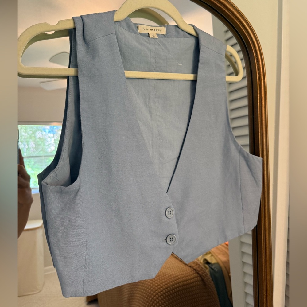 La Hearts Light Blue Buttoned Vest Top